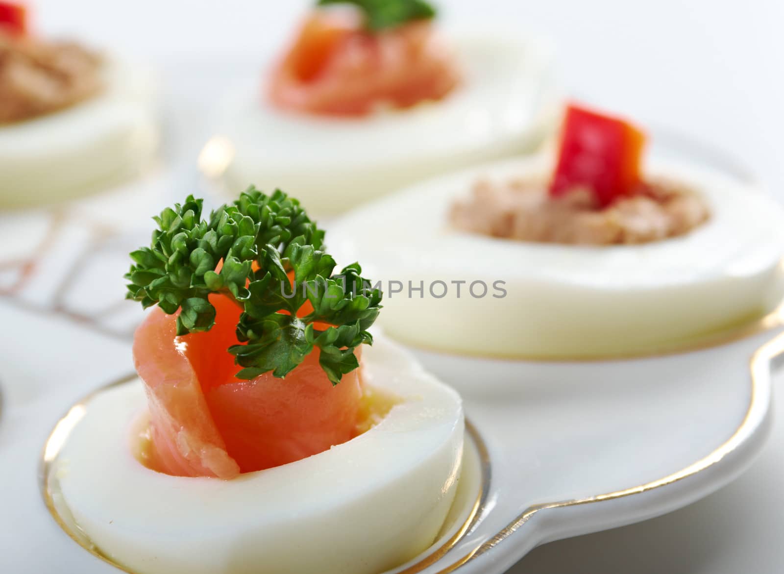 stuffed eggs with salmon and pate