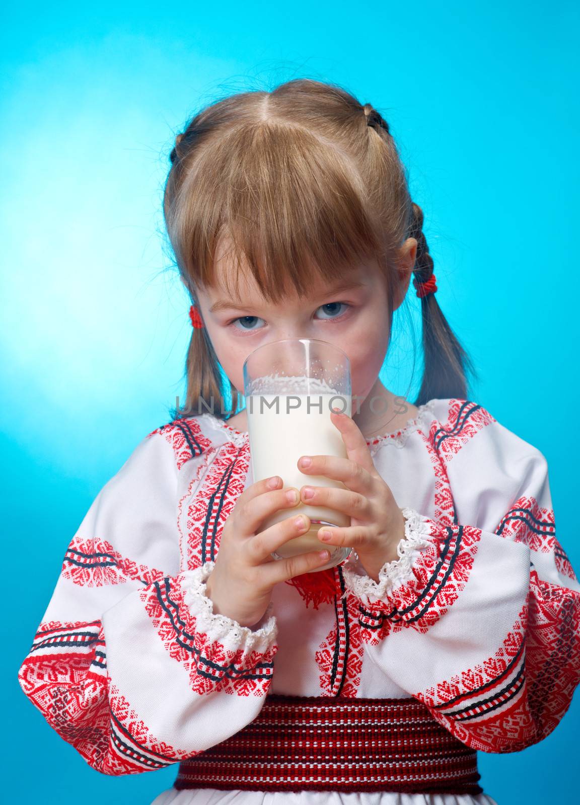 girl drinking glass of milk by Fanfo