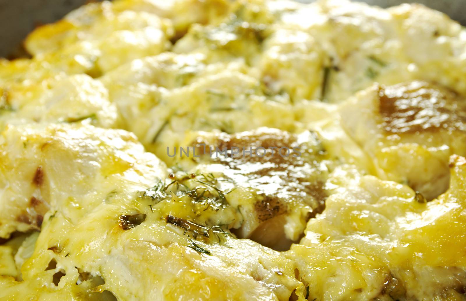 	farm-style 	country Codfish with potatoes and onions baked