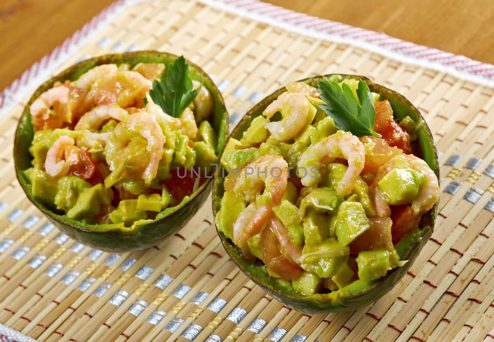 Avocado and Shrimps Salad.closeup