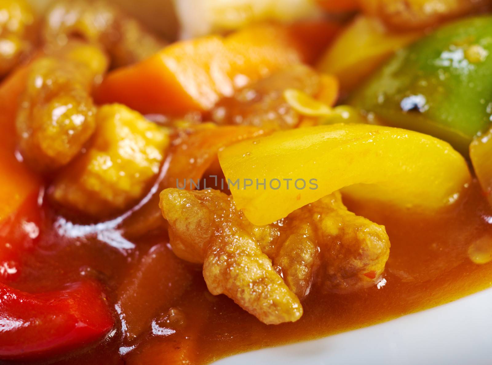 pork with vegetable and soya sauce.closeup.chinese cuisine