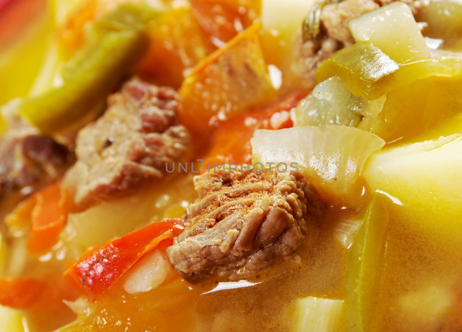 beef soup Lecho.Lecso  Hungarian  which  peppers and tomato.