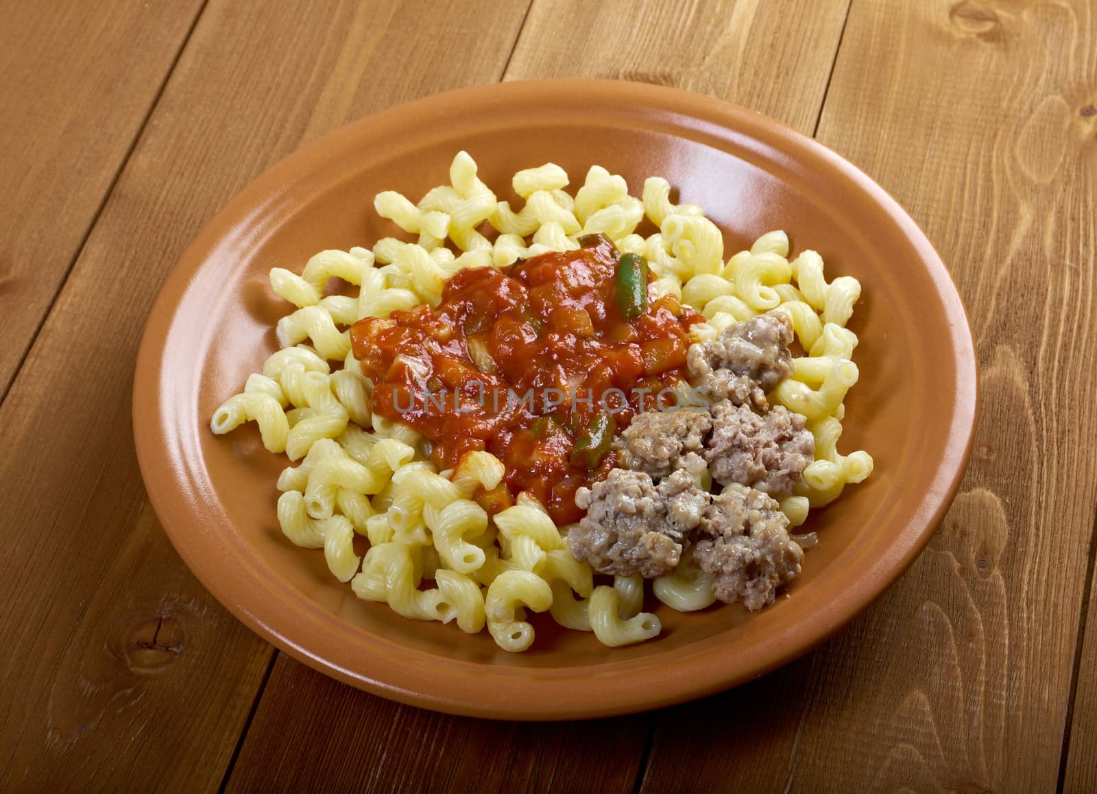 Italian pasta cavatappi and beef ,vegetable  tomato sauce