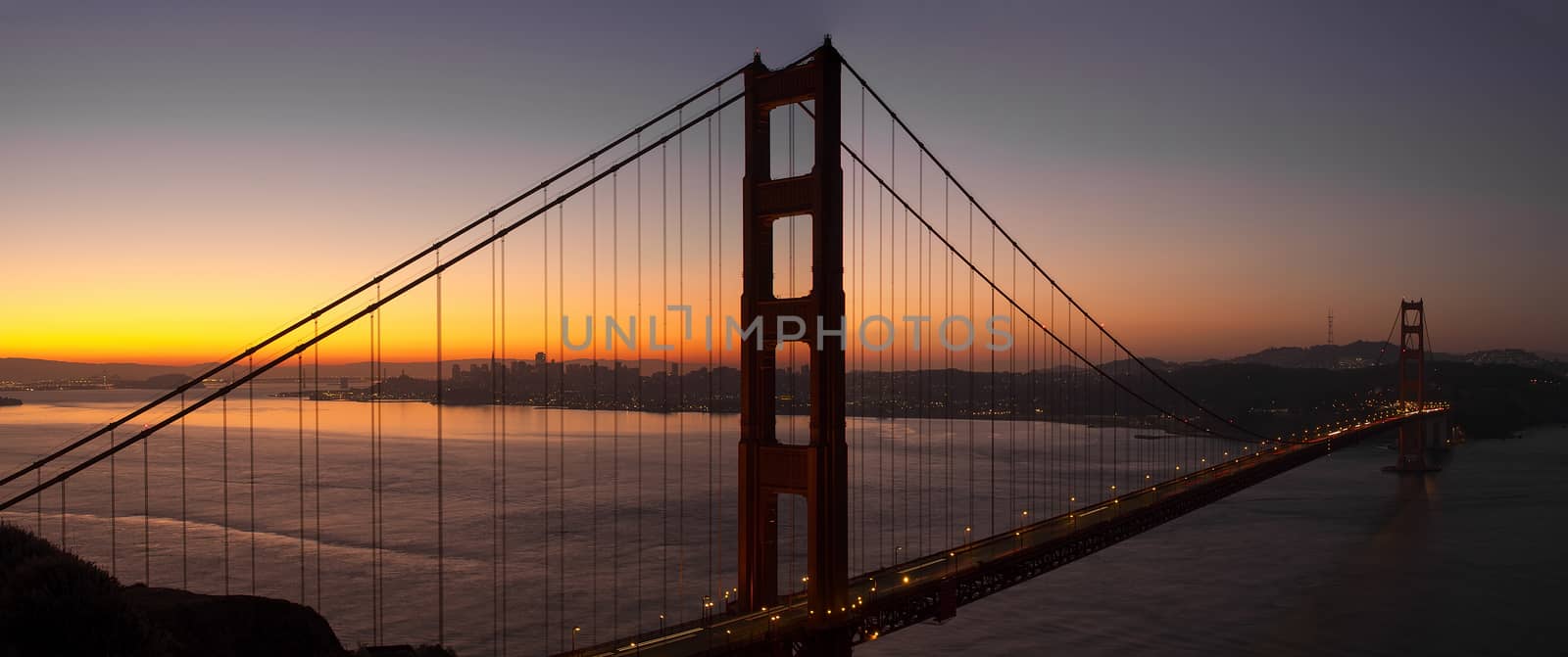 Sunrise Over San Francisco City Skyline from Golden Gate Bridge Panorama