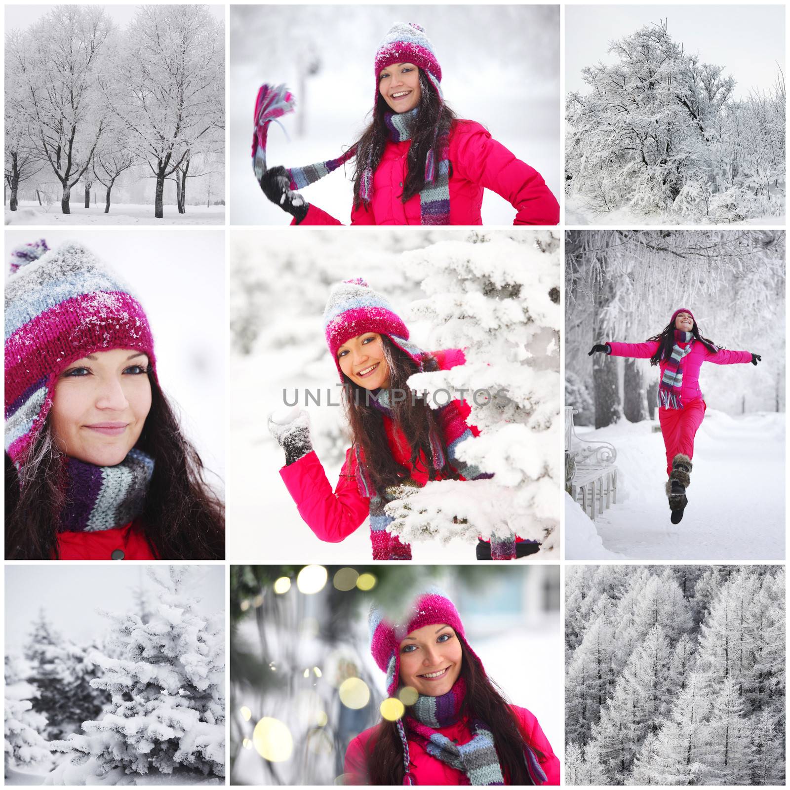 collage woman in winter park by Yellowj