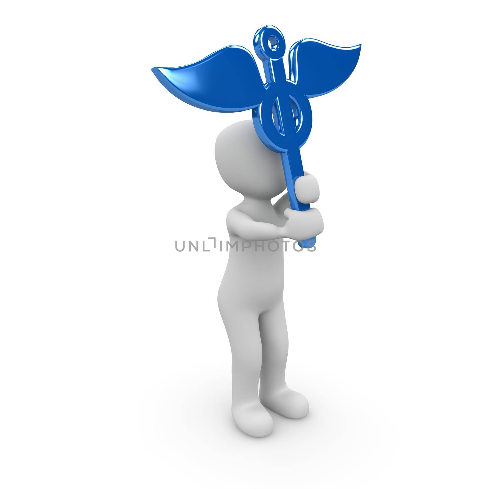 A character is holding the blue medical symbol in his hands.