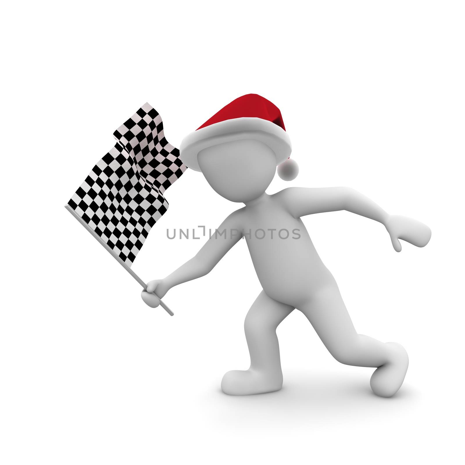 A character swings the flag for the winner of the Christmas race.