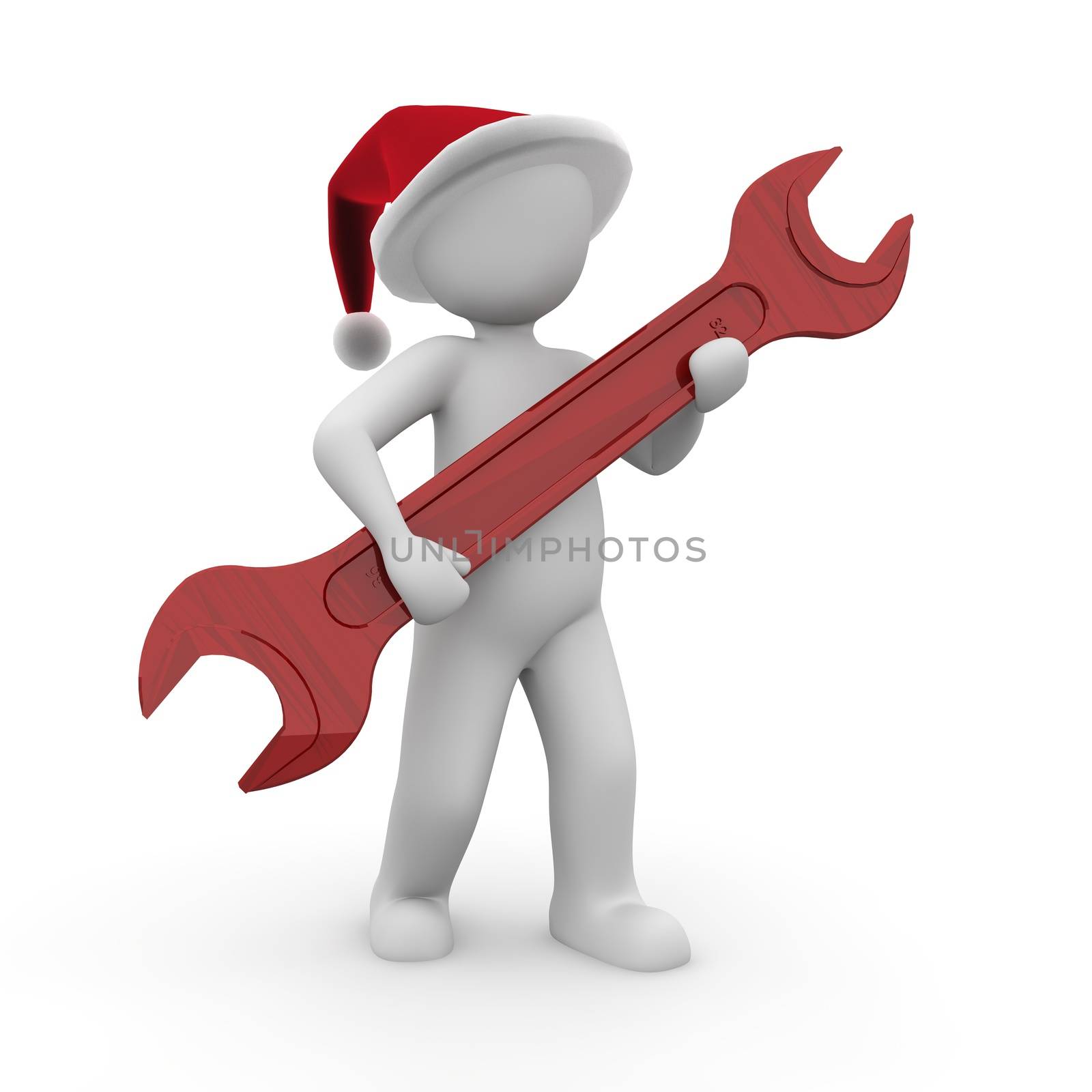 Santa Claus is coming with a big wrench to papa to make a joy.