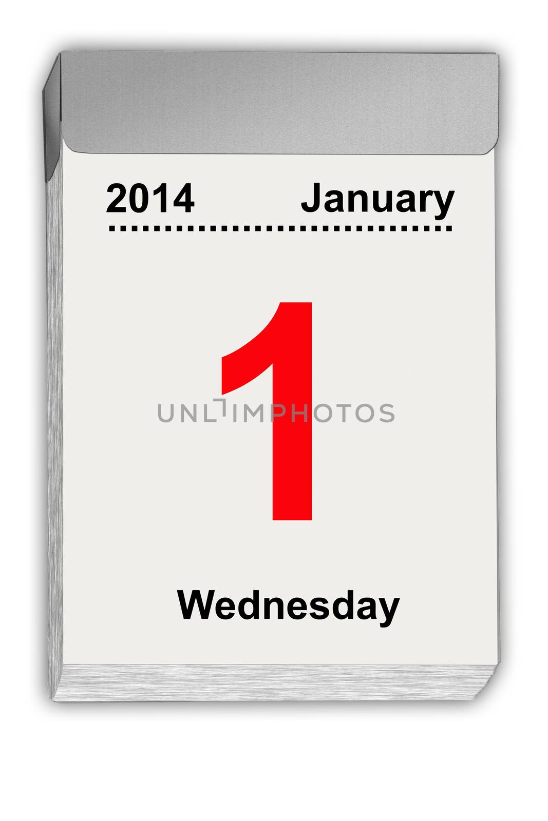 illustration of a tear off calendar with sheet January 1, 2014