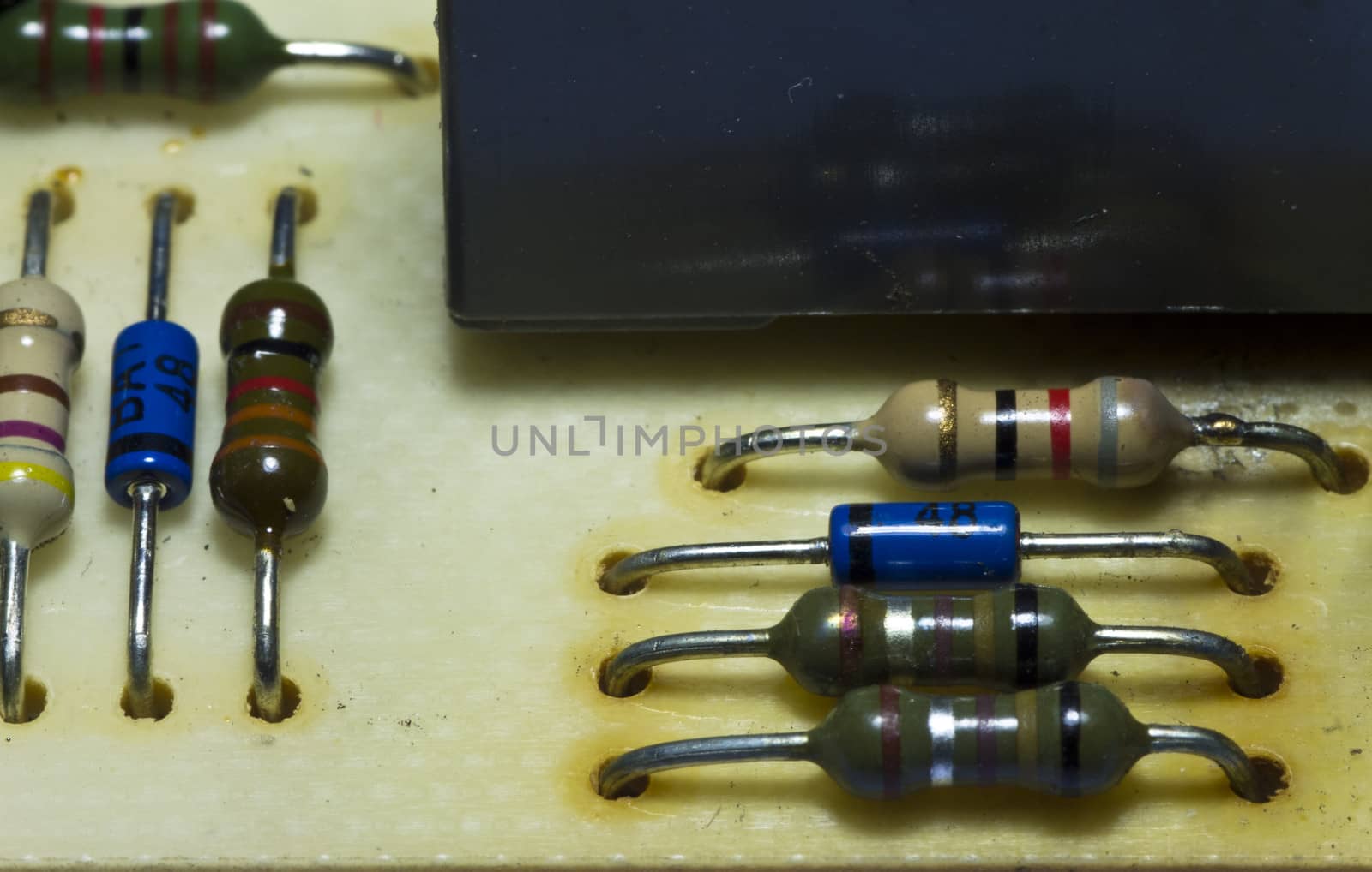 close up of electronic circuit and components