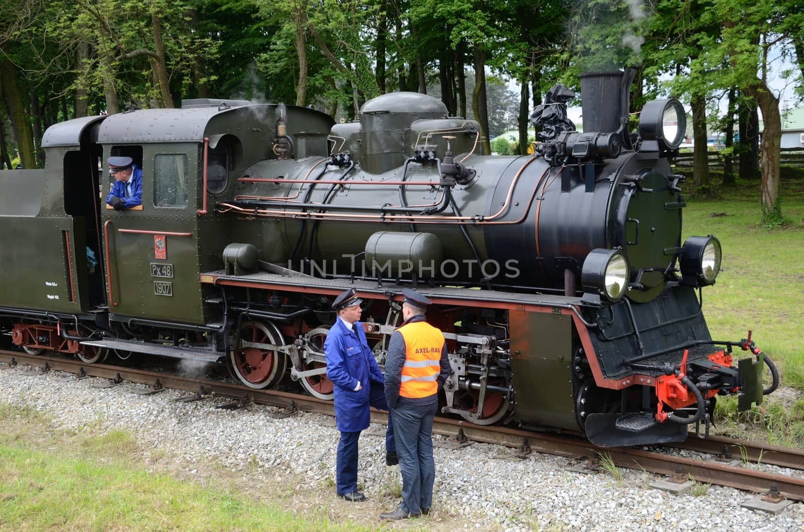 KROSNICE, DOLNY SLASK, POLAND - MAY 25: Restored narrow gauge railroad in Krosnice. Railwaymen prepare for the first run on 25 May 2013 in Krosnice, Poland.