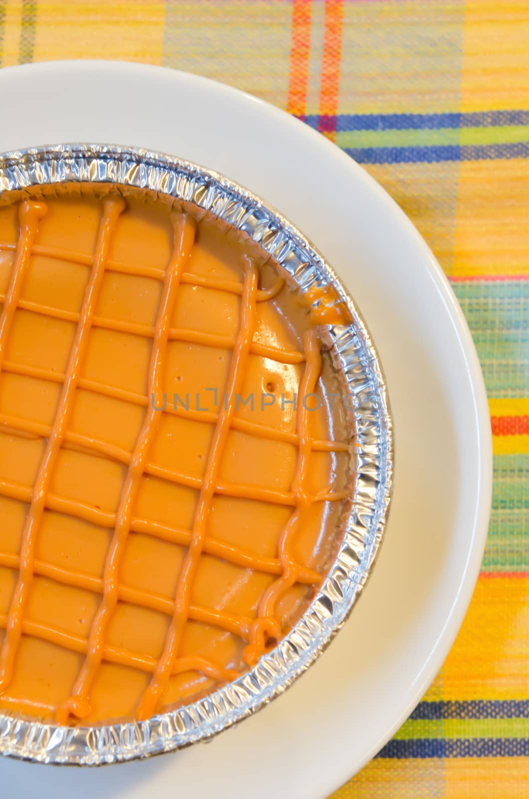 top view of  thai tea  cake on white plate