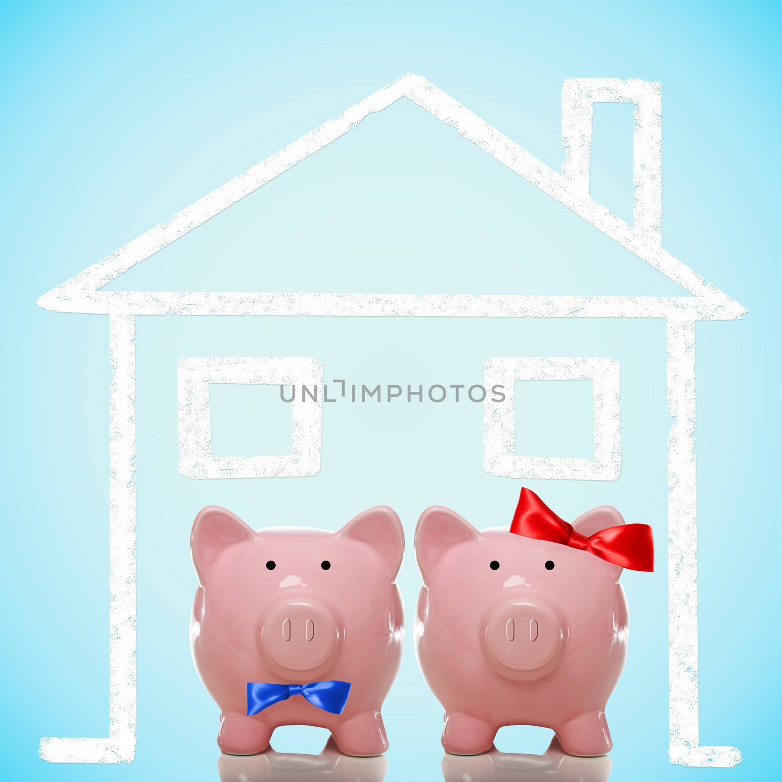 Piggy bank couple with dream home by melpomene