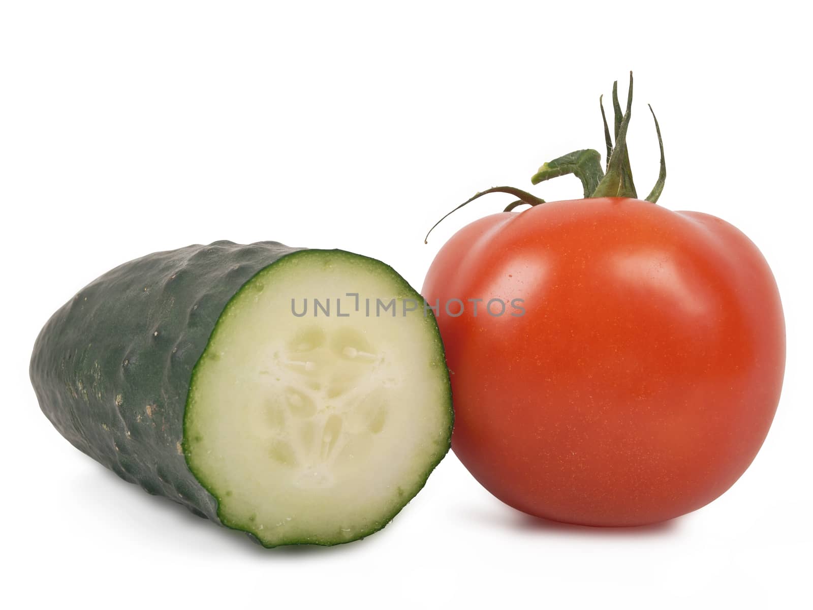 tomato and cucumber isolated on white background