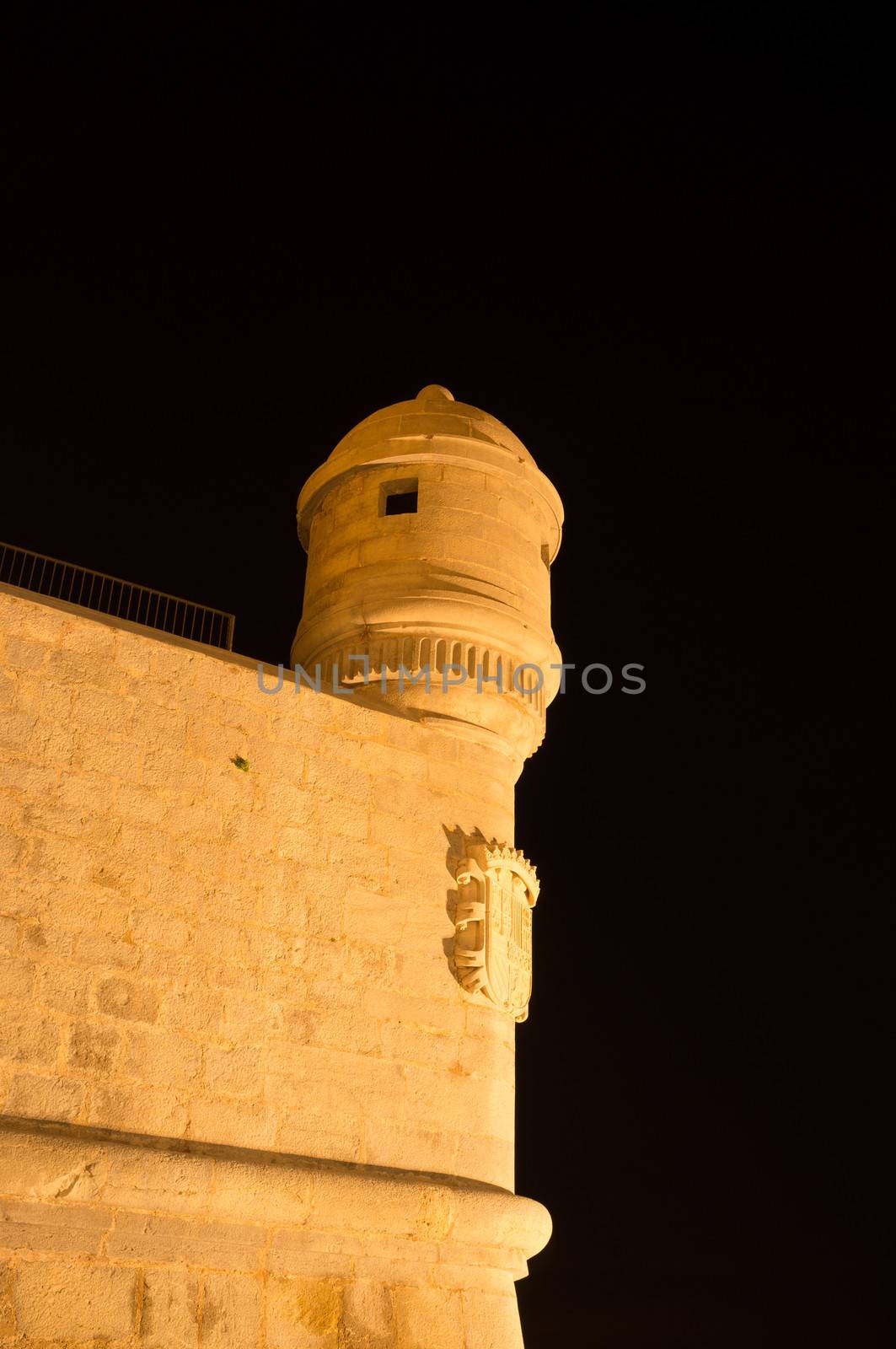 Night shot of Peniscola castle wall, Spain