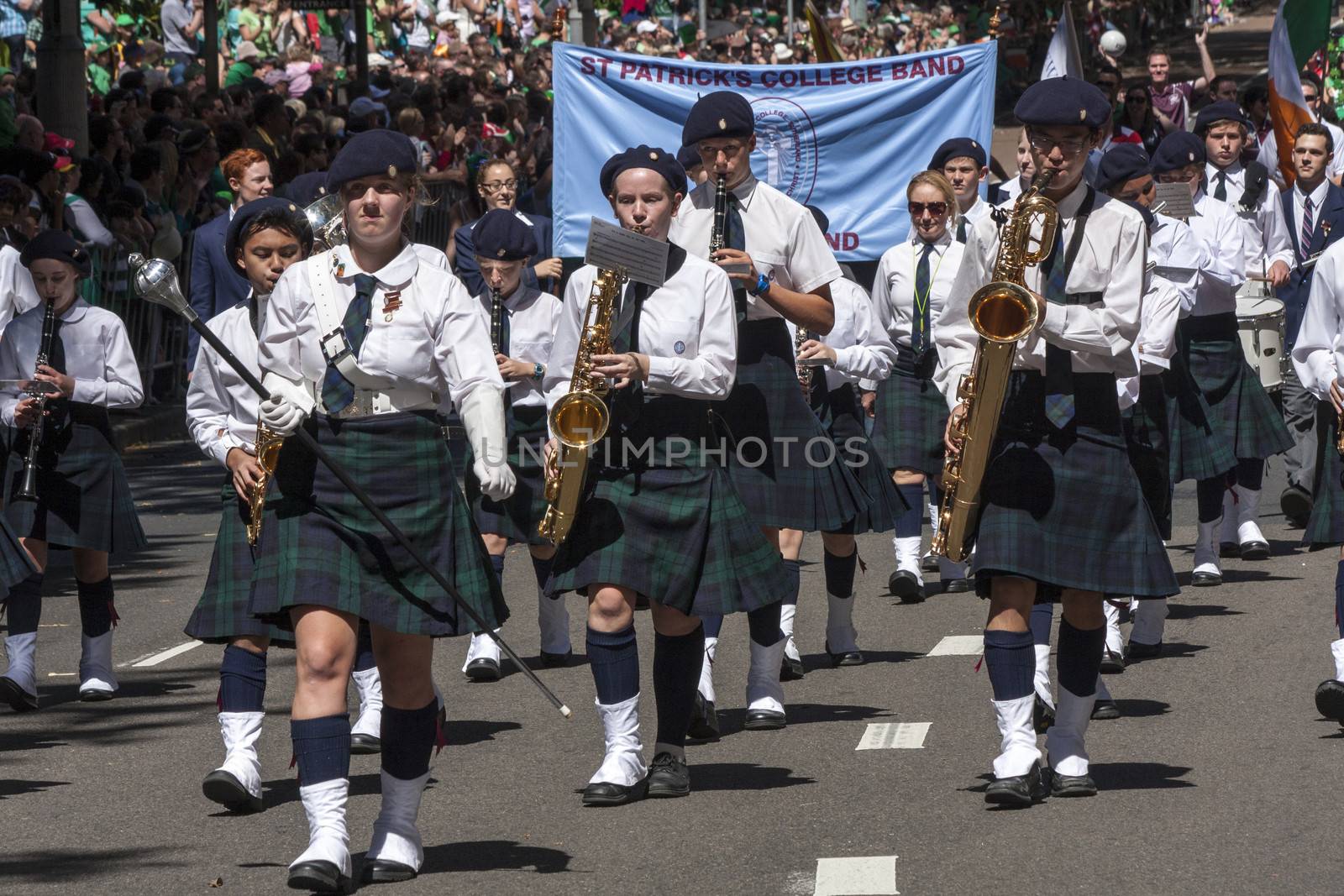 SYDNEY, AUSTRALIA - Mar 17TH: St Patrick's College band during t by khellon