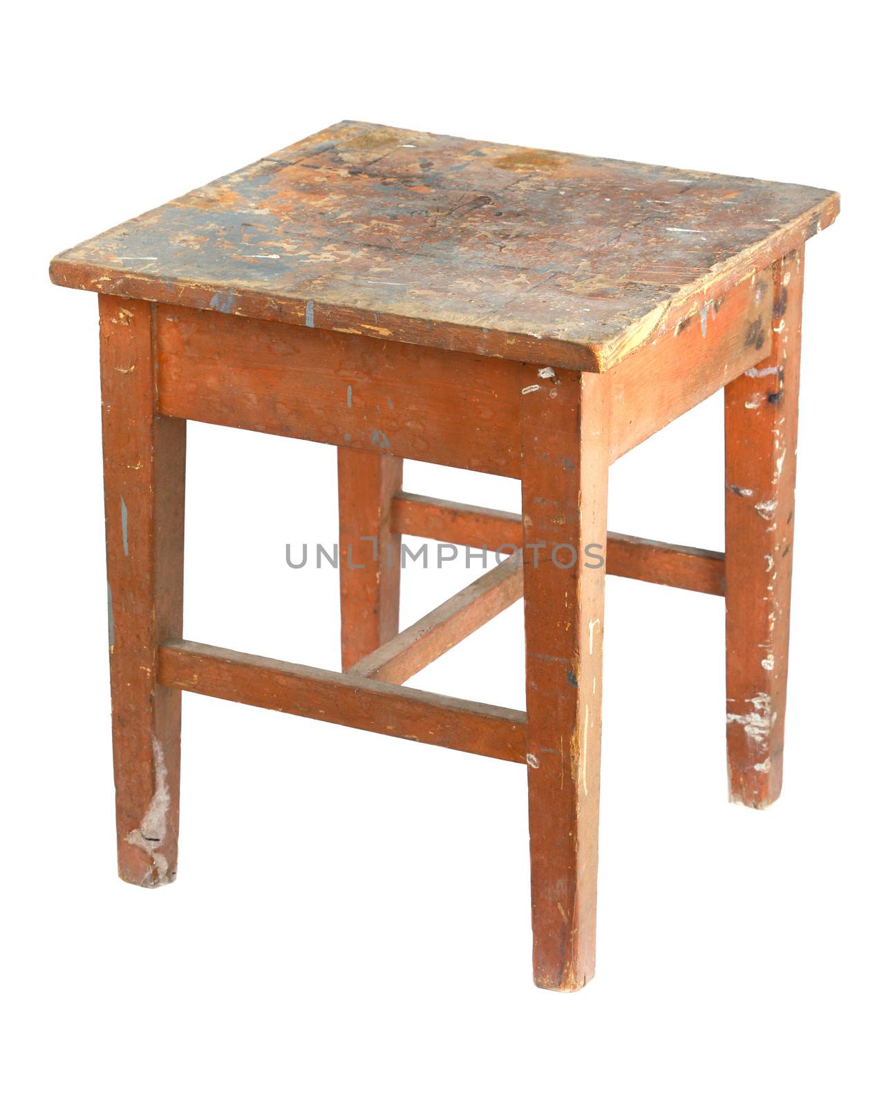 Old, stained, dirty wooden stool