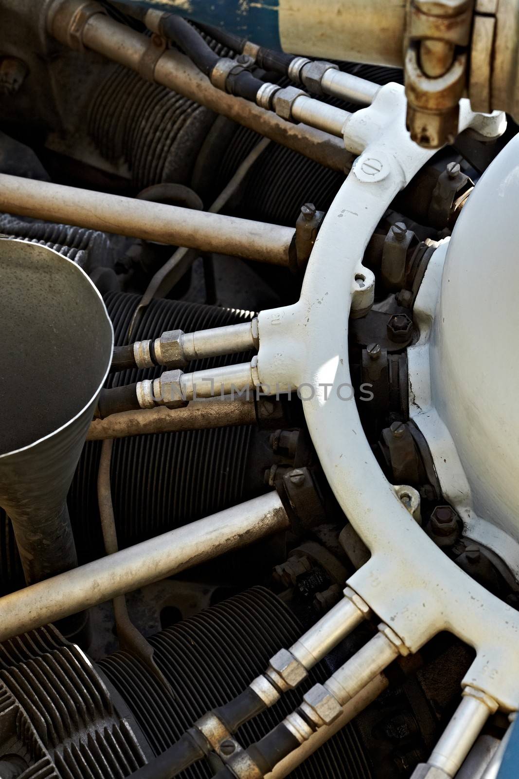 Detail of the engine of an old airplane