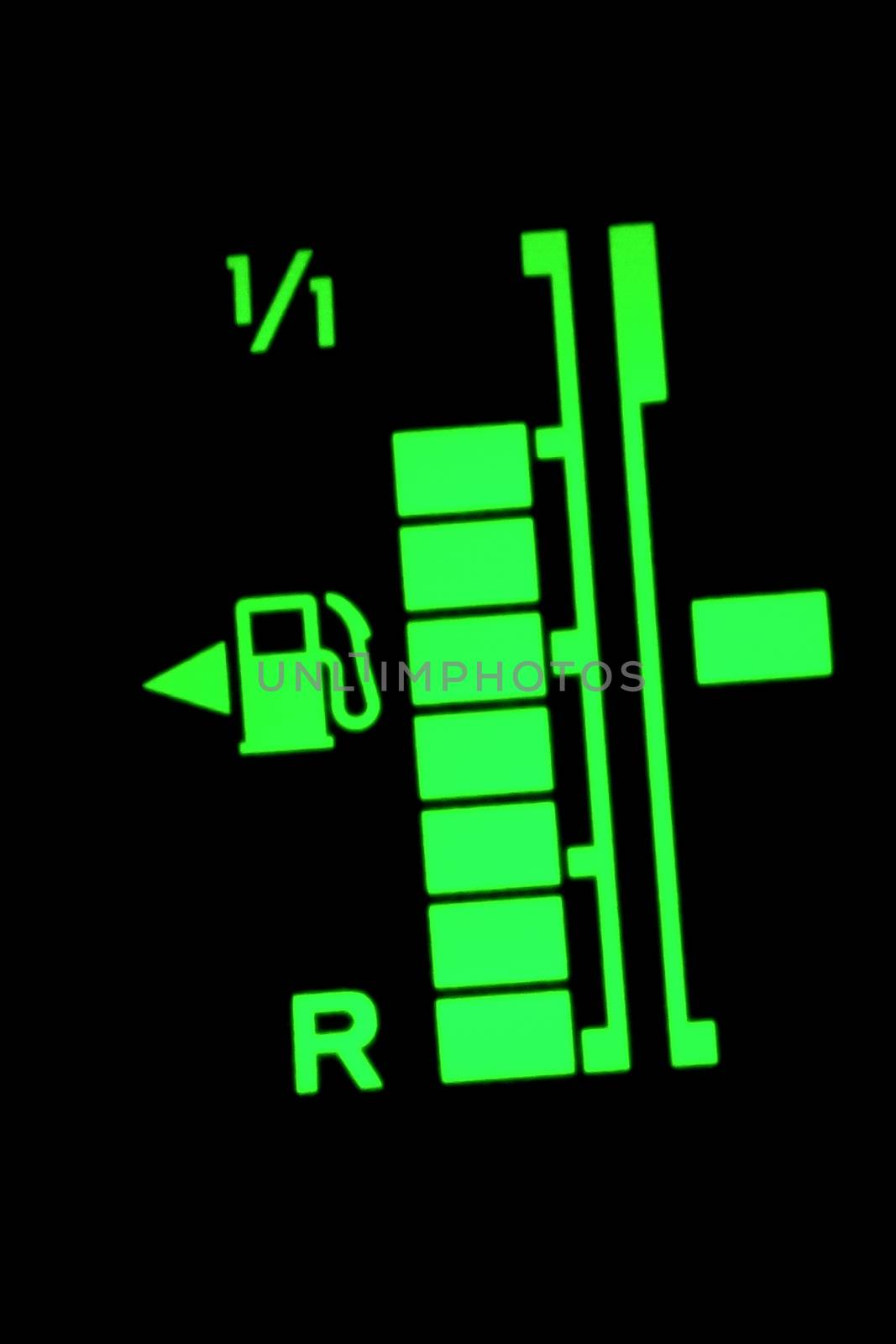 Fuel indicator on the dashboard of a car