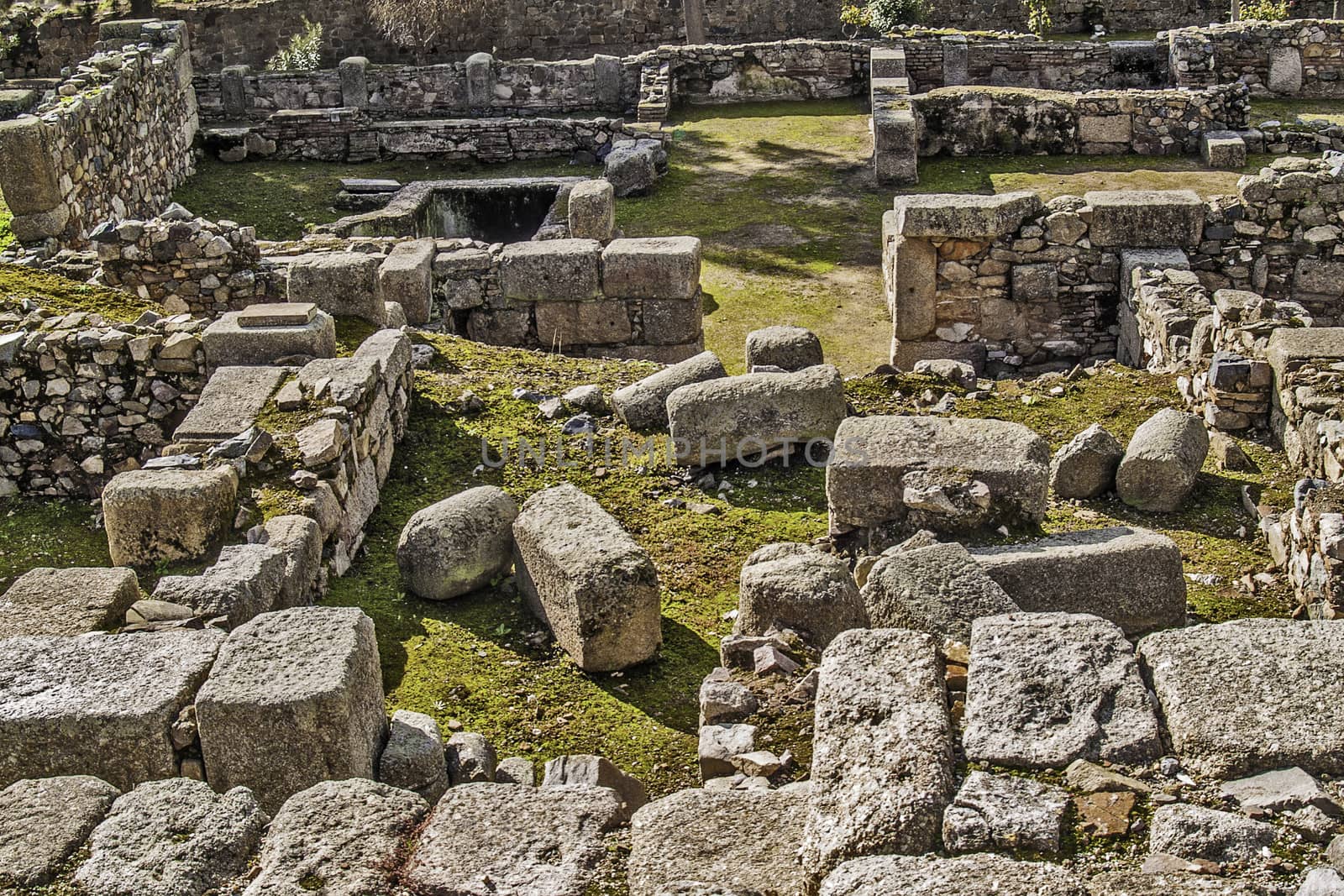 Merida, November 2012. Arab ruins inside a fortress, in Merida, capital of Extremadura region in Spain. IX century  Archeological site UNESCO World Heritage Site.