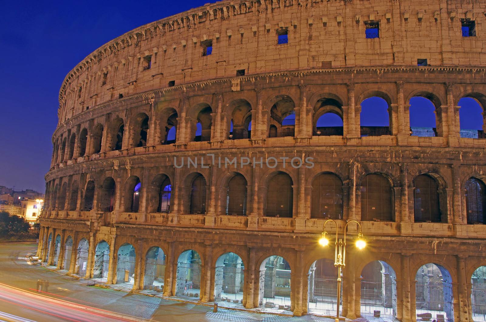 Night view at Roman Colosseum in Rome