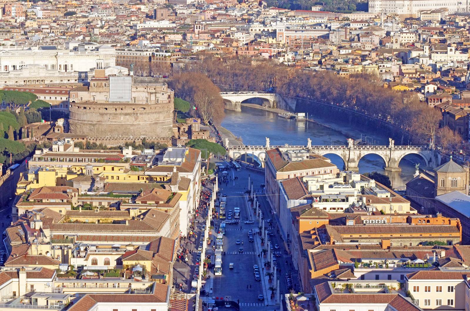 Rome from Vatican Dome: Saint Angelo Castle and Via della Conciliazione