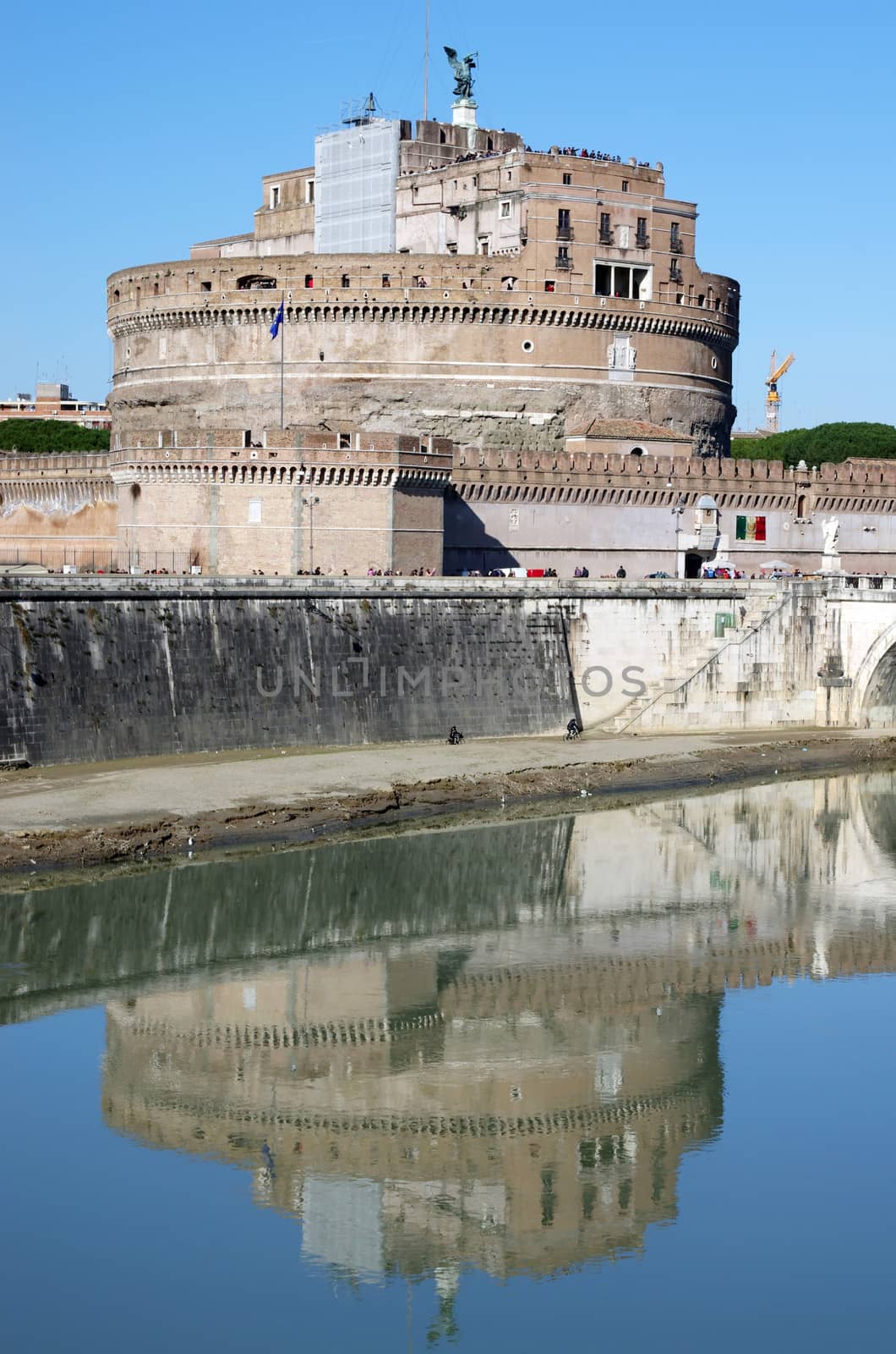 Saint Angelo Castle reflecting in Tiber river, Rome