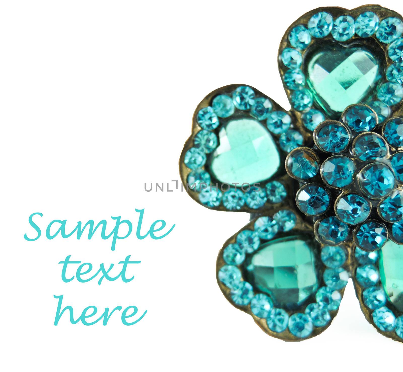 turquoise floral crystal with sample text