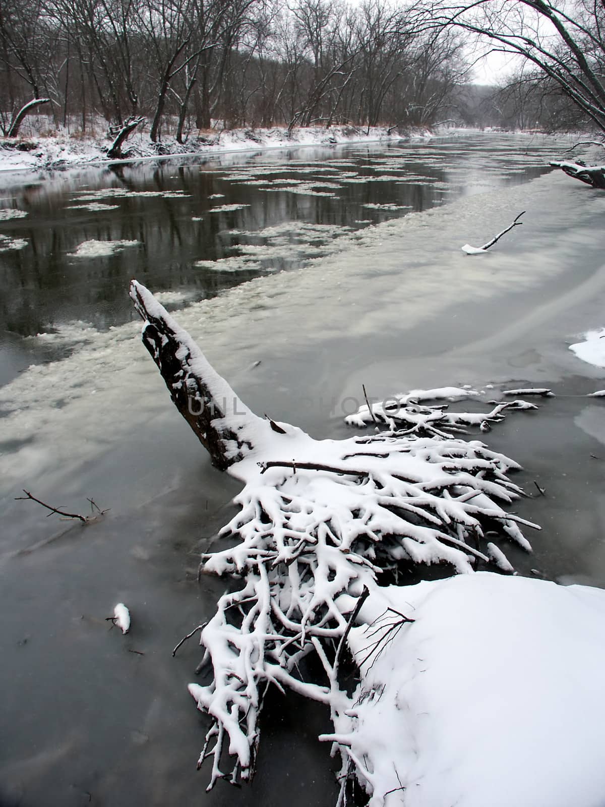 Ice floats down the Kishwaukee River in northern Illinois.
