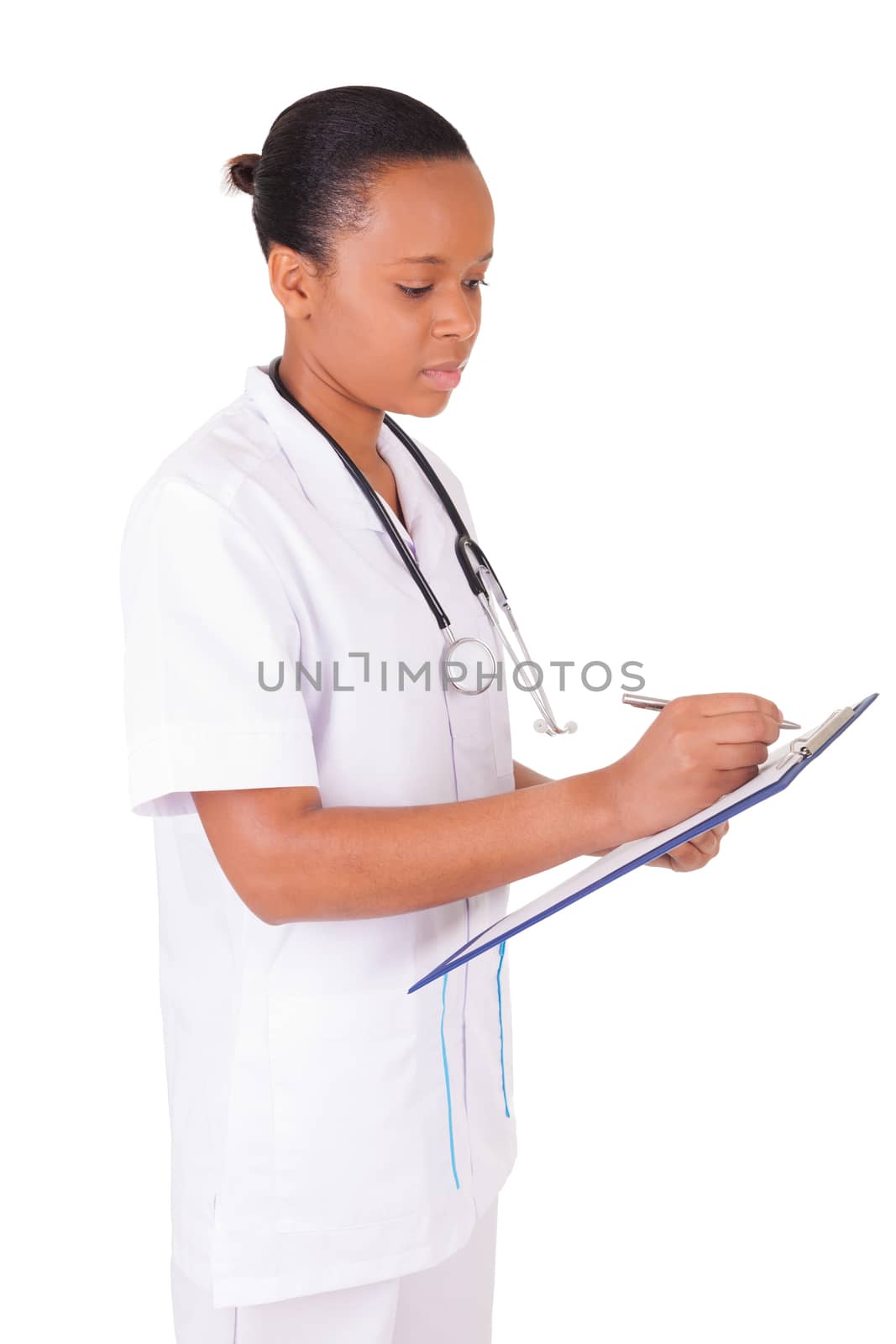 African american woman doctor a over white background, isolated