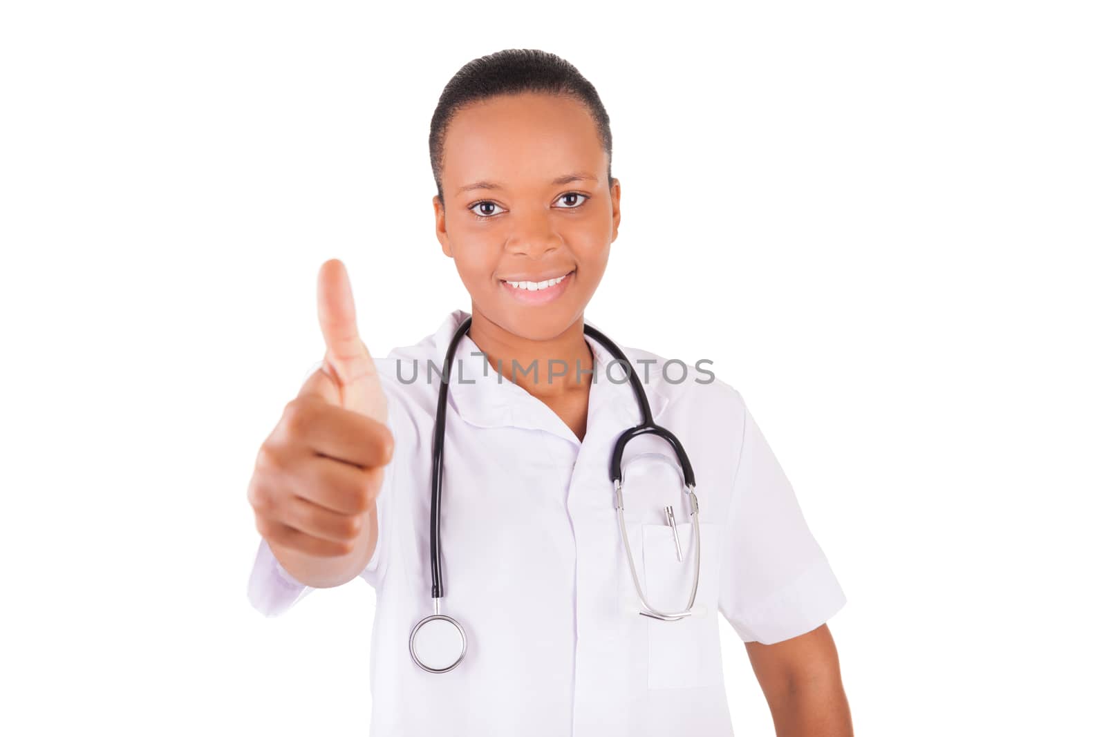 African american woman doctor a over white background, isolated