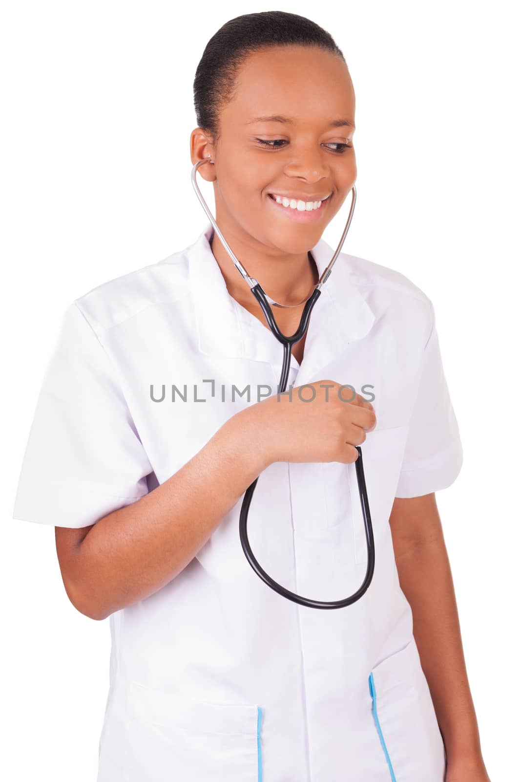 African american woman doctor a over white background, isolated