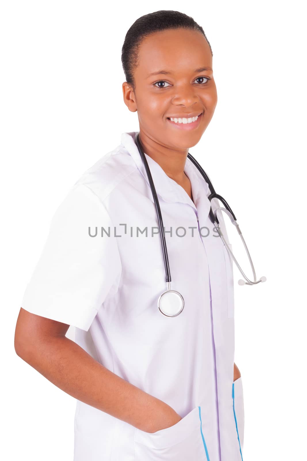 African american woman doctor a over white background, isolated