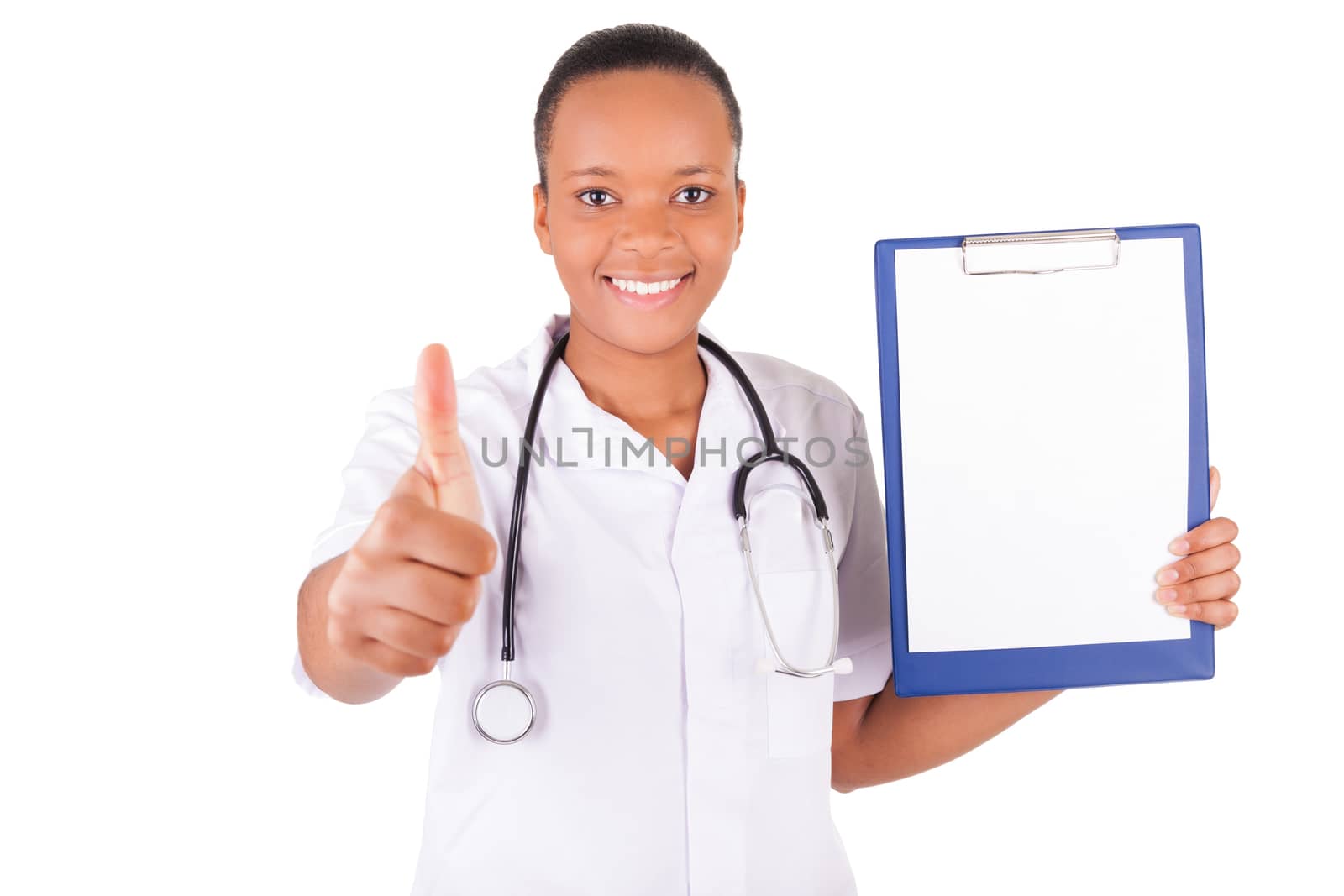 African american woman doctor a over white background, isolated