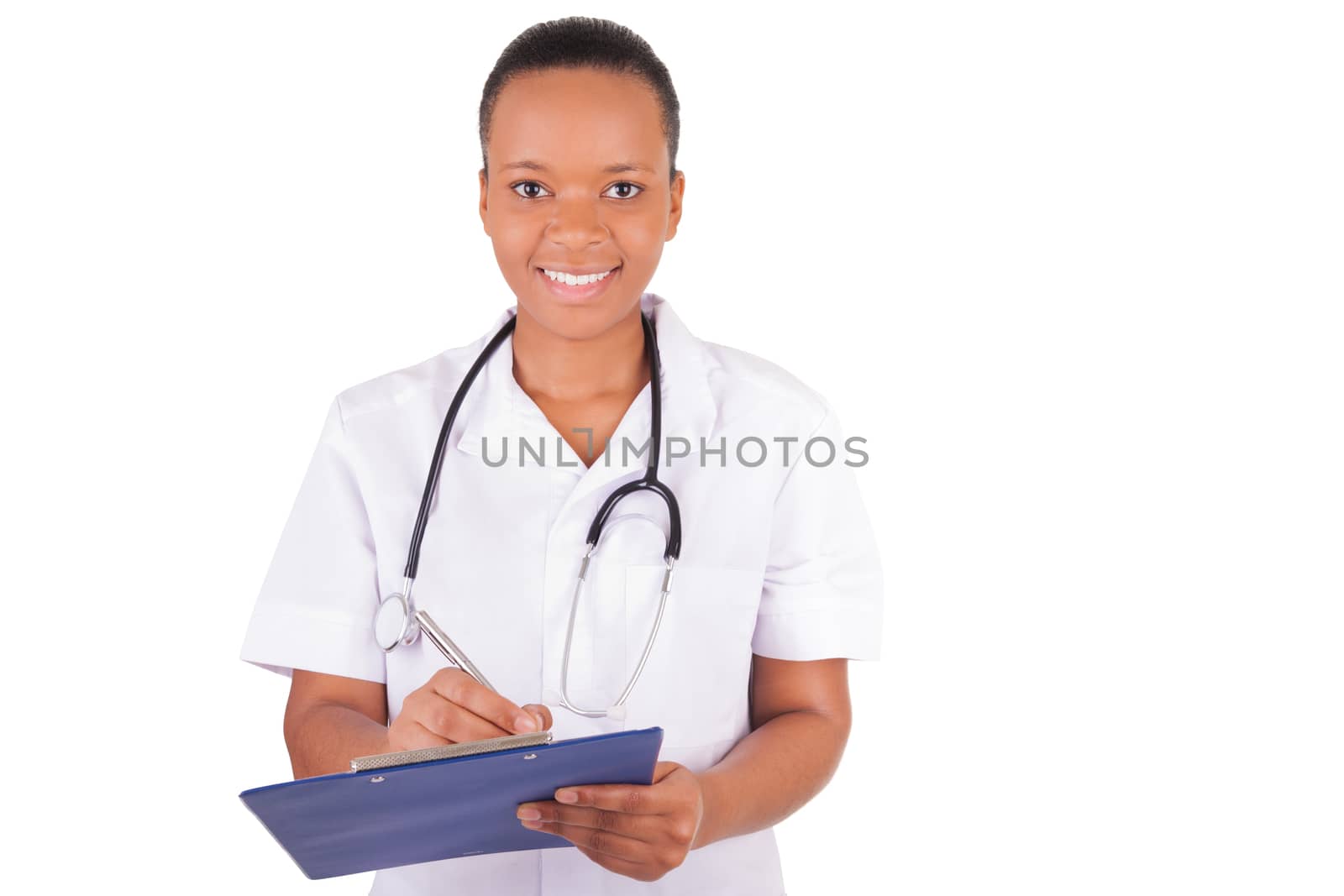 African american woman doctor a over white background, isolated