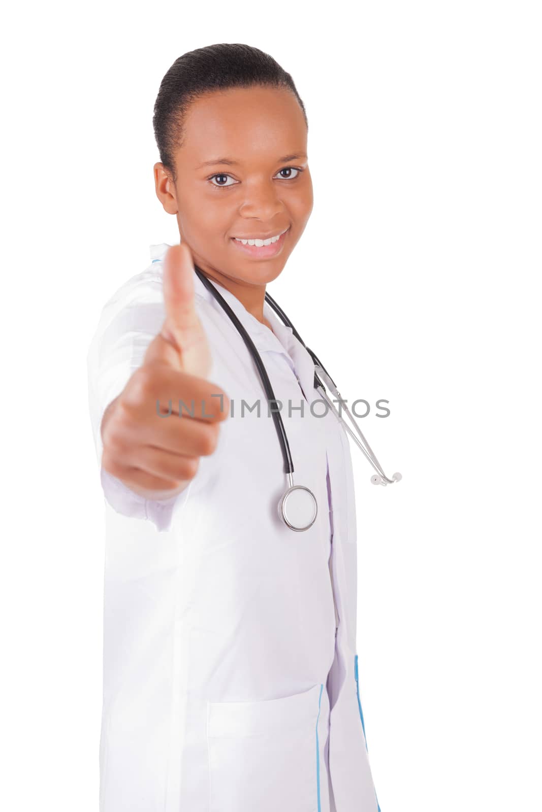 African american woman doctor a over white background, isolated