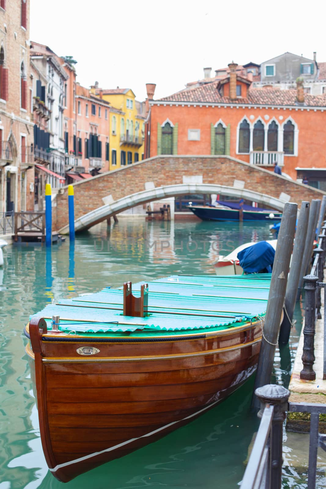 Beautiful romantic Venetian scenery. Street, canal, bridge. Venice. Italy