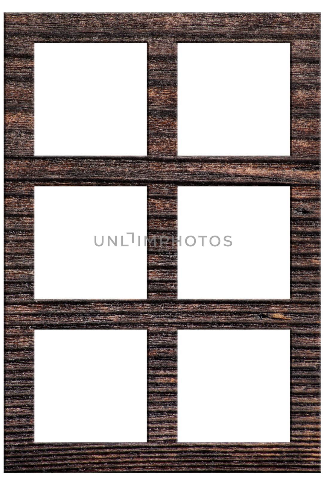 wooden frame with six holes over white