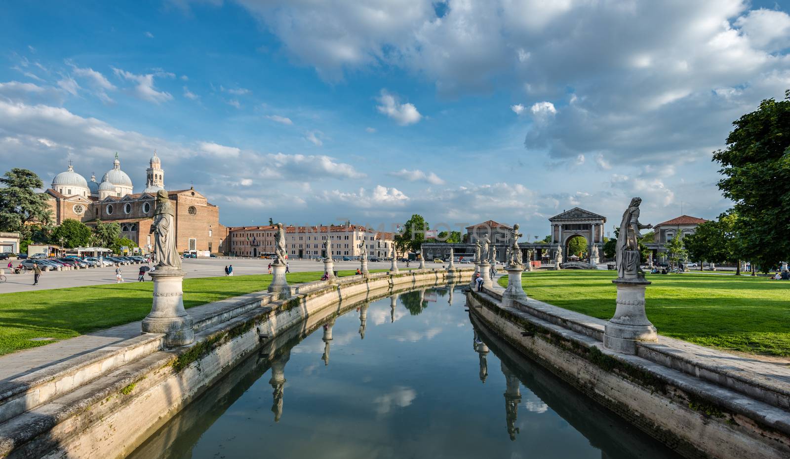 View of the river with statues on Prato della Valle in Padova, Veneto, Italy