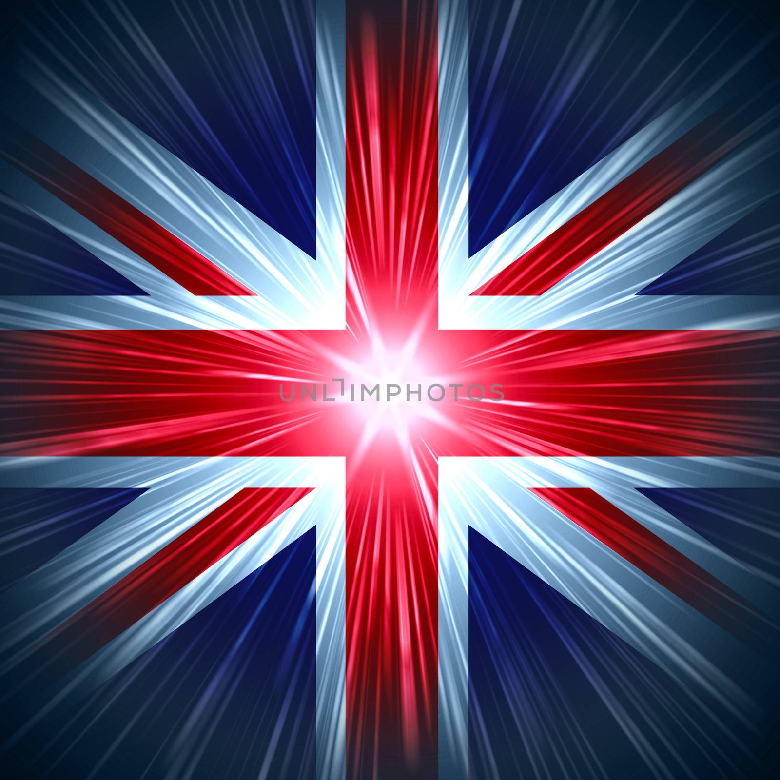British Union Jack national flag with light rays