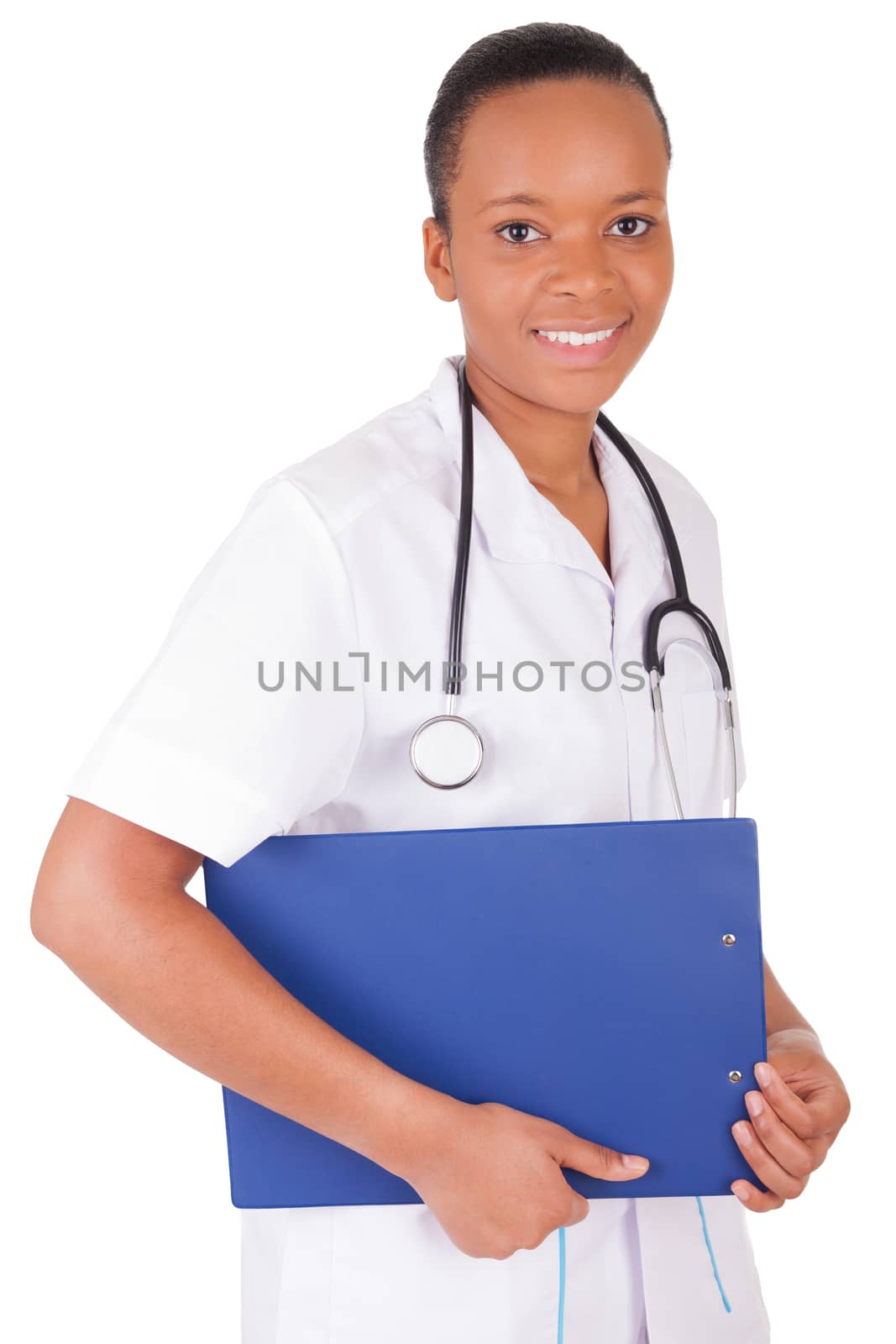African american woman doctor a over white background, isolated