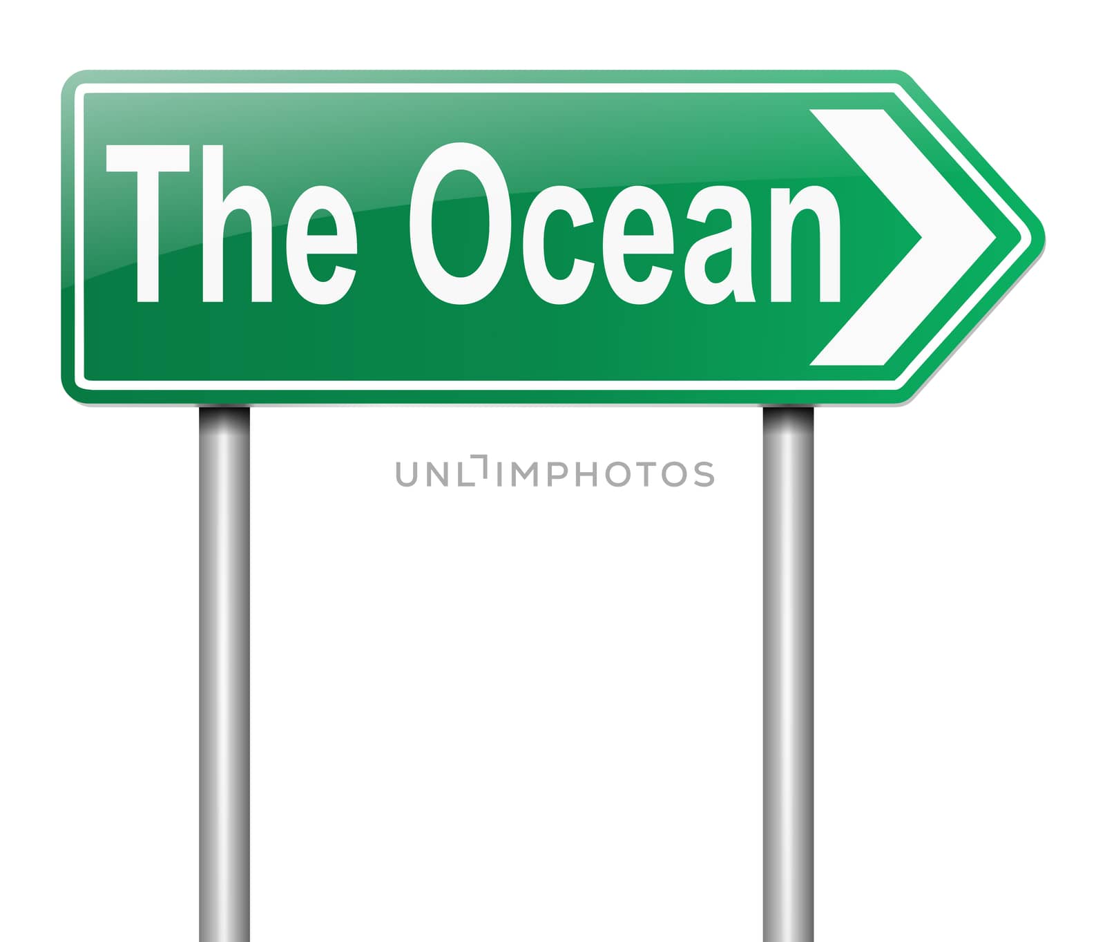 Illustration depicting a sign directing to the ocean.