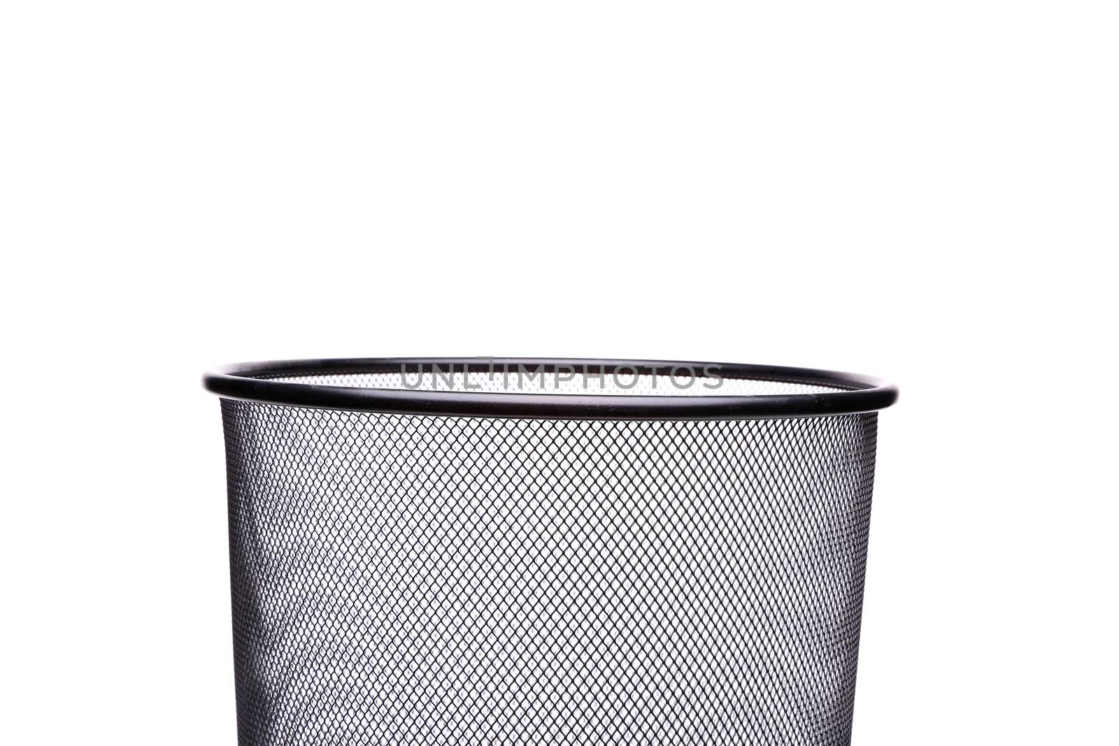 Top metal trash can isolated on white background