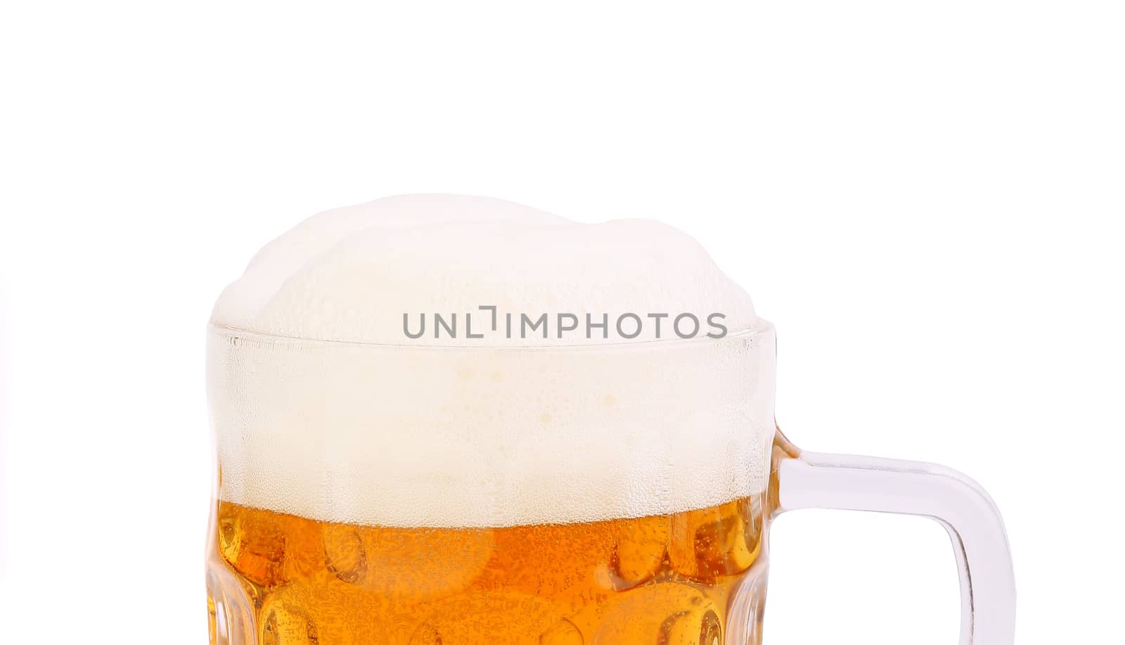 Top froth on the mug of beer isolated on white