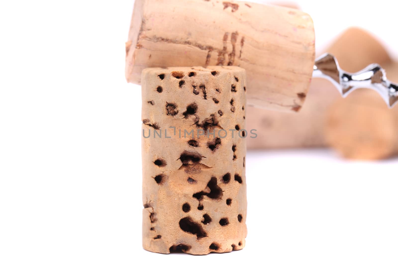 Bunch of wine corks and corkscrew