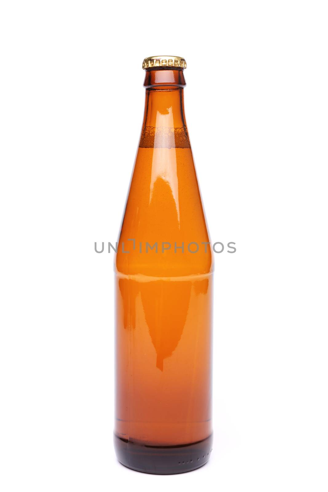 A brown bottle with drink on white background.