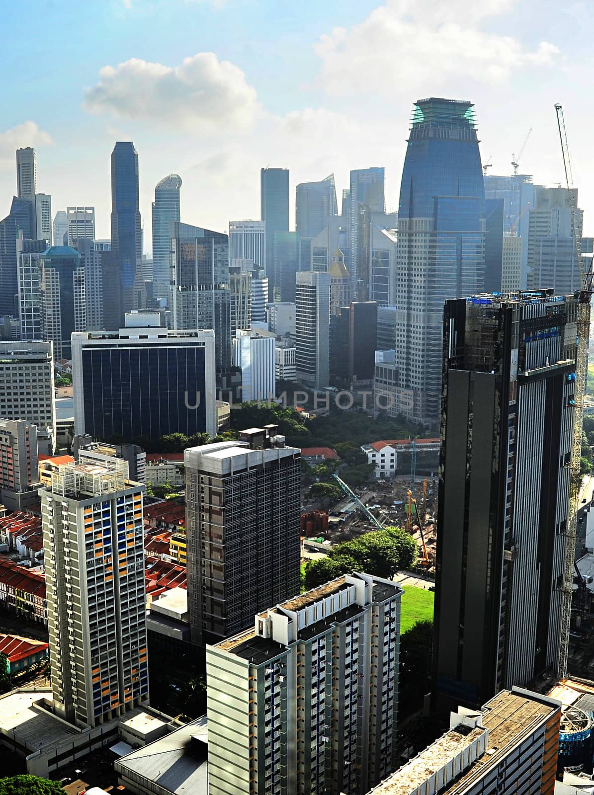 Aerial view of Singapore downtown in the morning