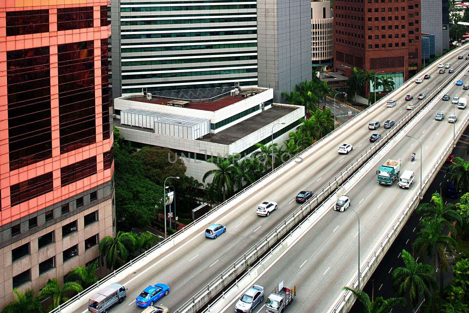 Aerial view on a highway in Singapore