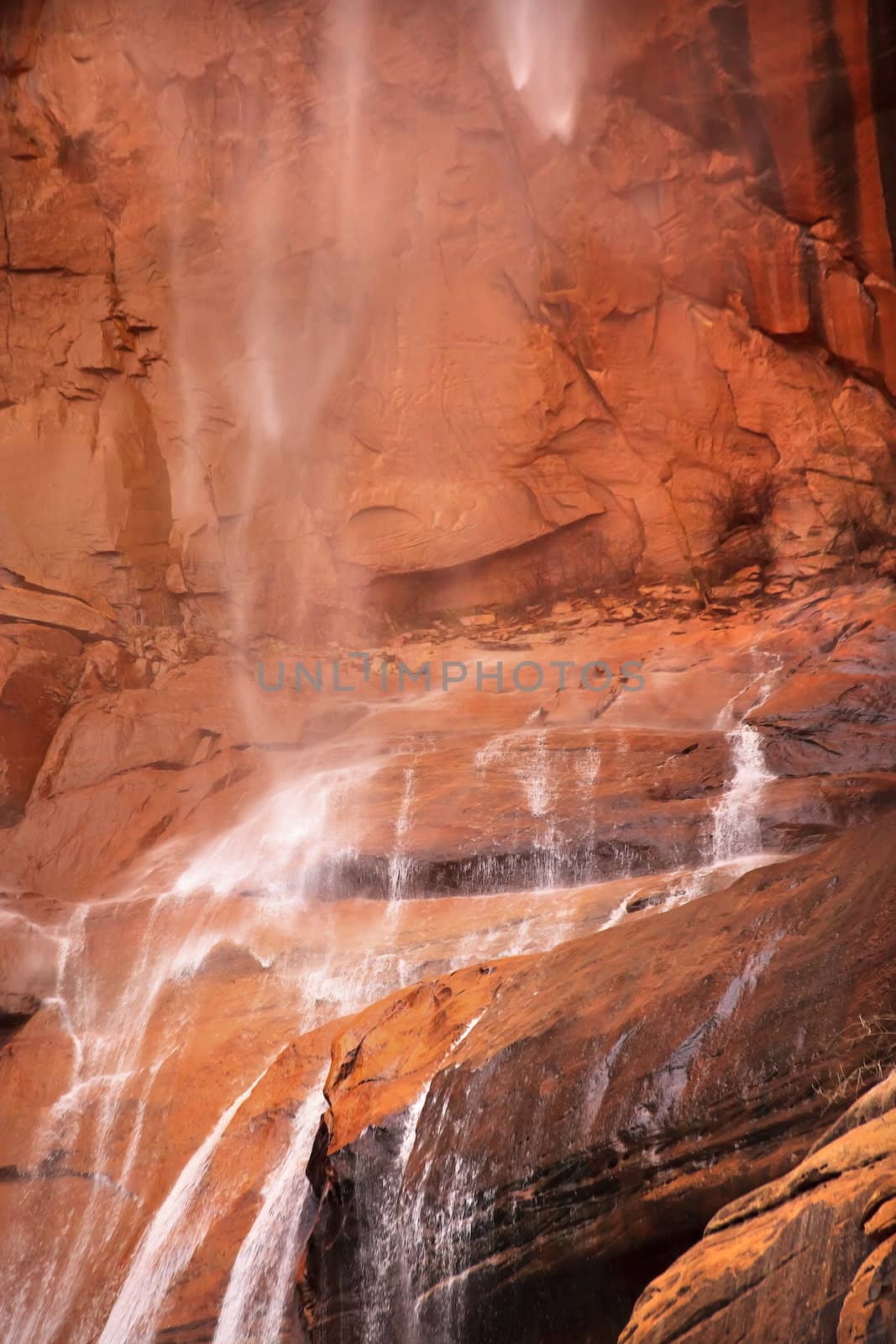 Temple of Sinawava Lower Waterfall Red Rock Wall Zion Canyon National Park Utah Southwest