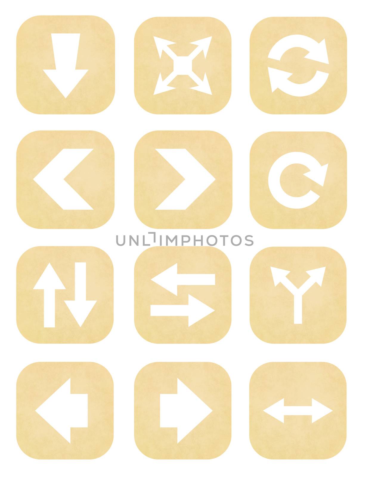 Arrow sign icon set from old paper